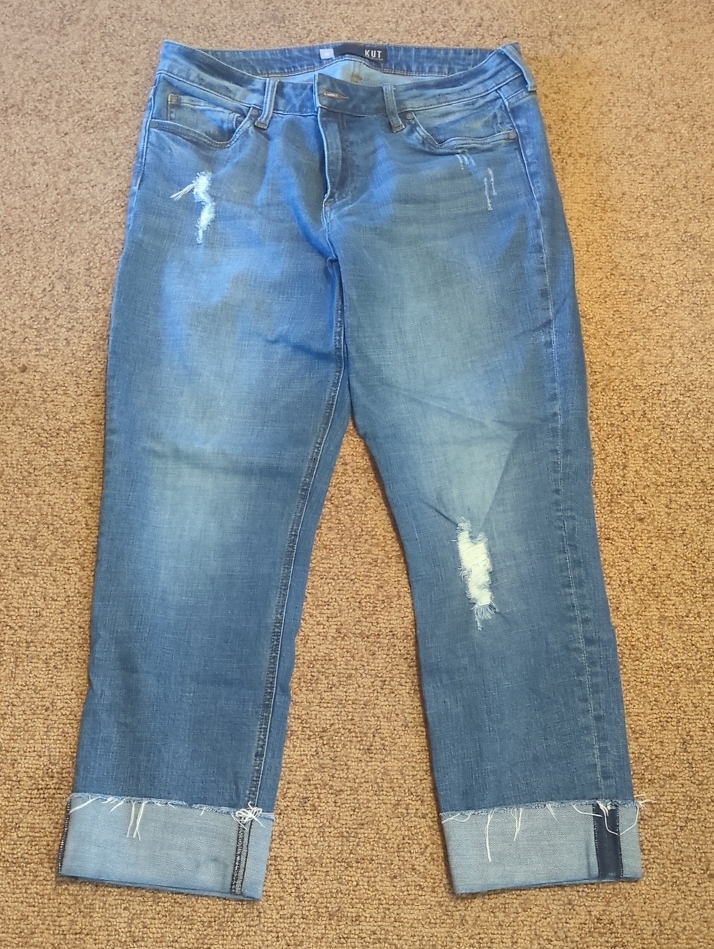 Kut from the Kloth Women's Boyfriend Jeans in Blue Wash with Cuffed Hem